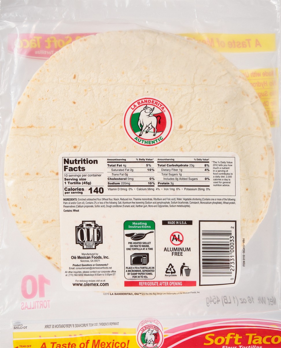 slide 5 of 9, La Banderita Large Soft Taco Flour Tortillas, 10 ct