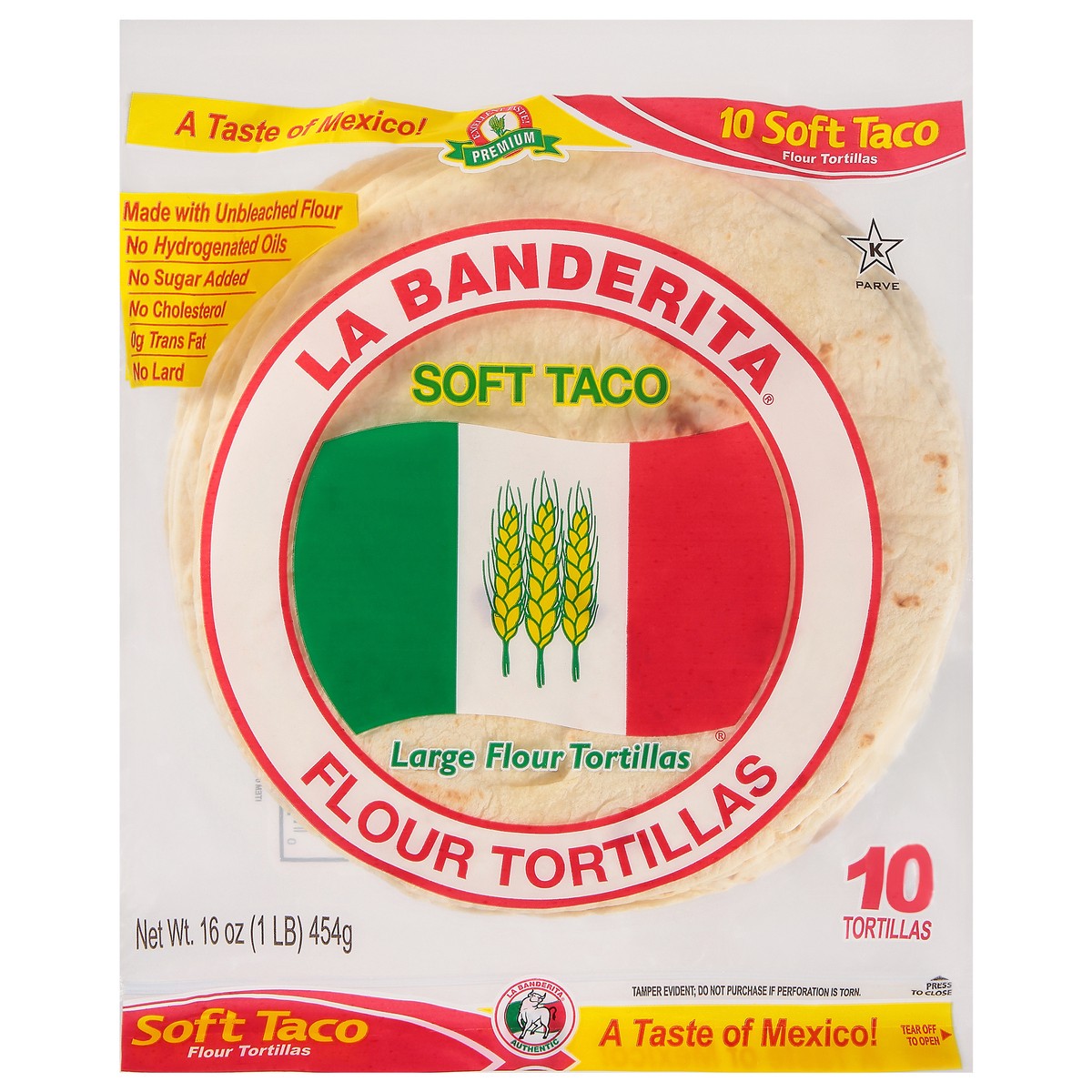 slide 1 of 9, La Banderita Large Soft Taco Flour Tortillas, 10 ct