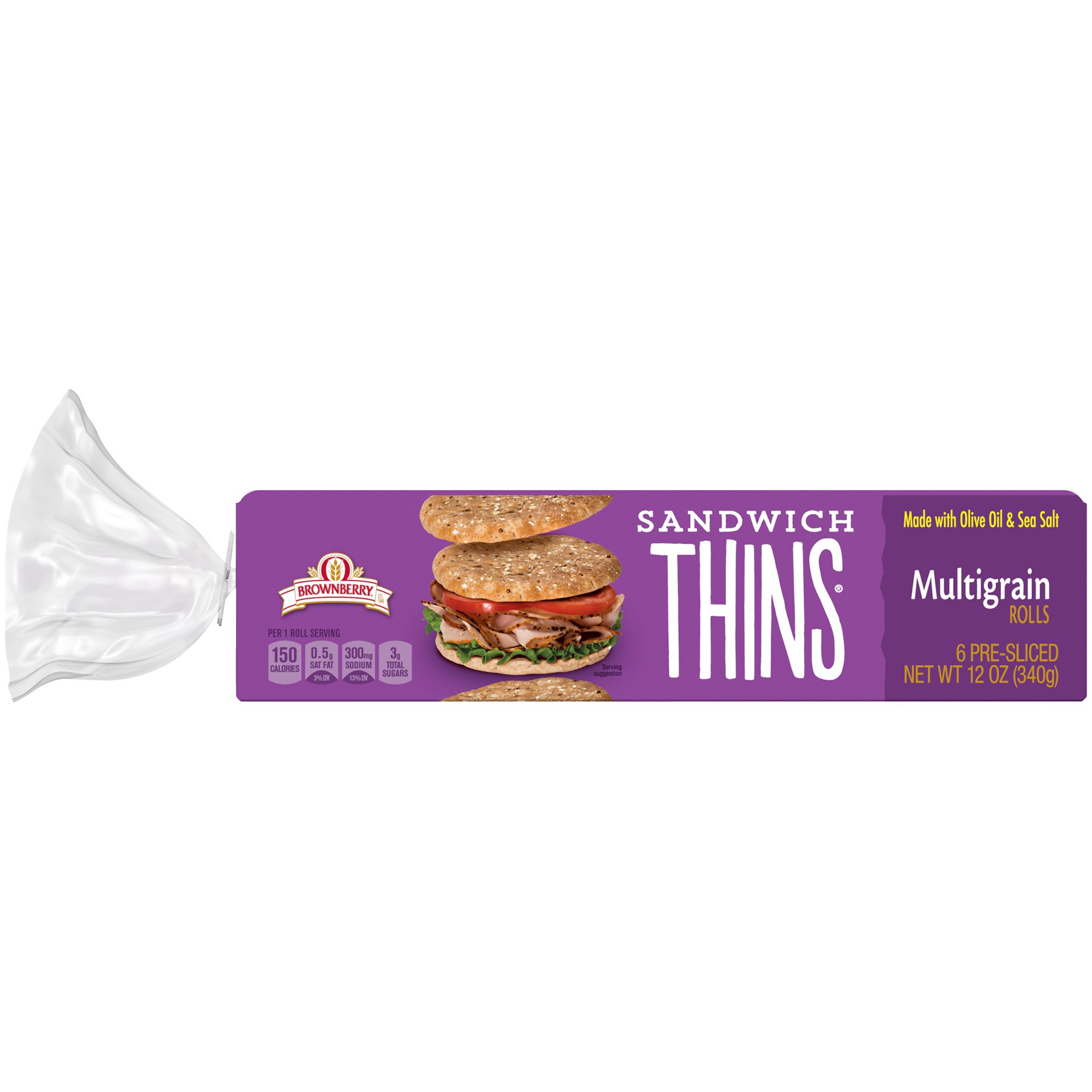 slide 1 of 9, Brownberry Multigrain Sandwich Thins, 6 Rolls, 12 oz, 6 ct