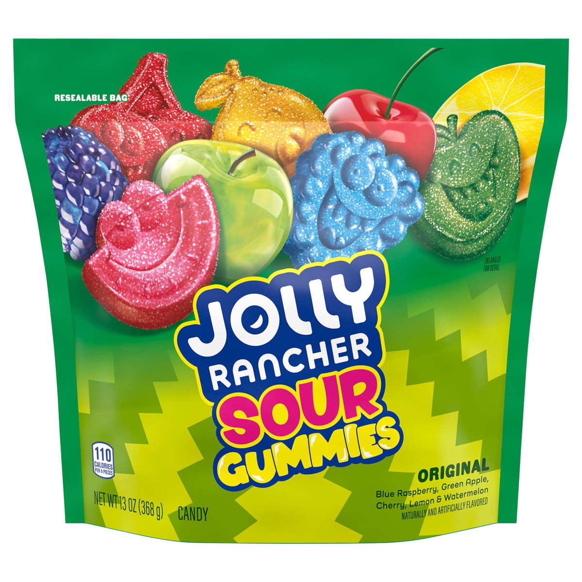 slide 1 of 9, JOLLY RANCHER Sour Gummies Assorted Fruit Flavored Candy Resealable Bag, 13 oz, 13 oz