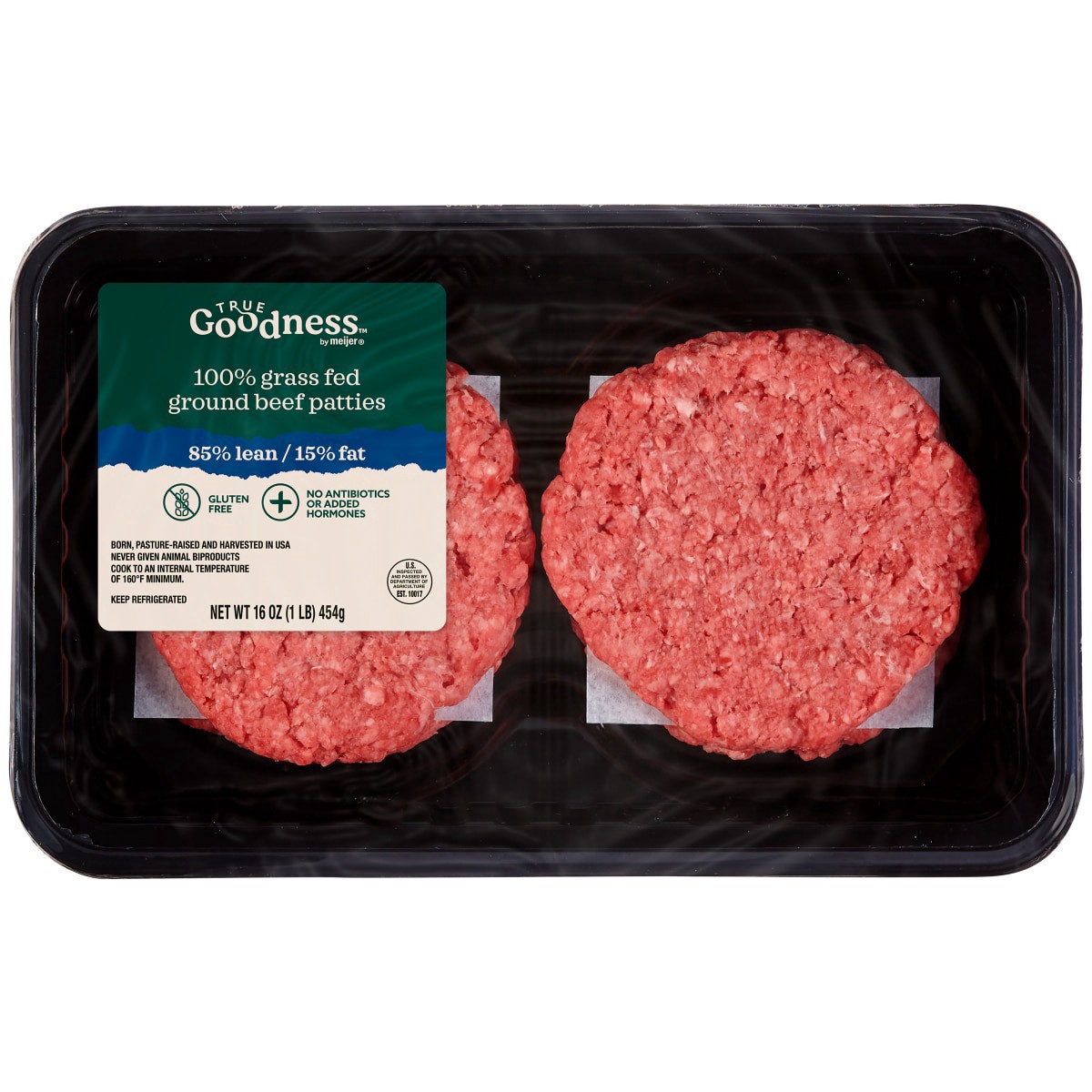 slide 1 of 5, True Goodness 85/15 Grass Fed Ground Beef Patties, 4 CT, 1 LB., 4 ct; 1 lb