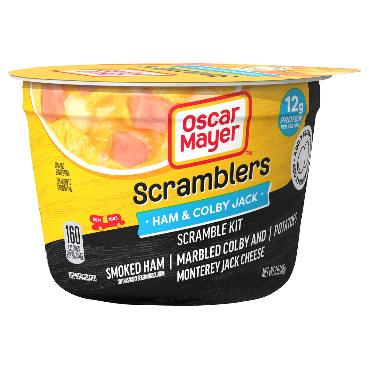 slide 3 of 9, Oscar Mayer Scramblers Ham & Colby Jack Scramble Kit, 3 oz Cup, 3 oz