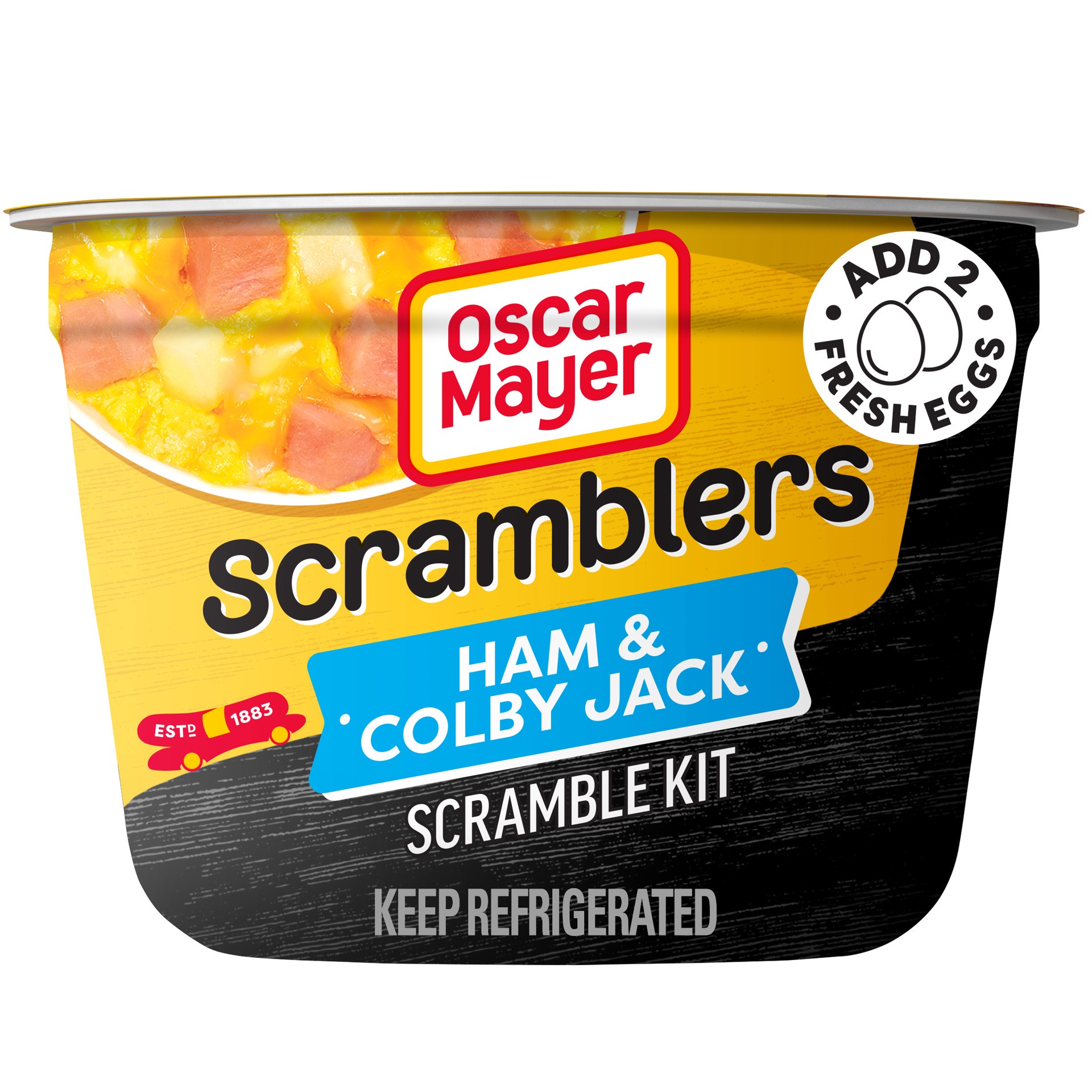 slide 1 of 9, Oscar Mayer Scramblers Ham & Colby Jack Scramble Kit, 3 oz Cup, 3 oz