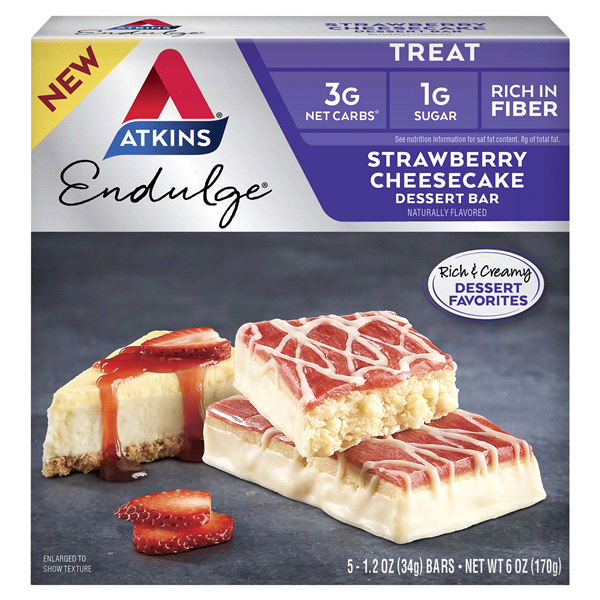 slide 1 of 3, Atkins Endulge Treat Strawberry Cheesecake Dessert Bars, 6 oz