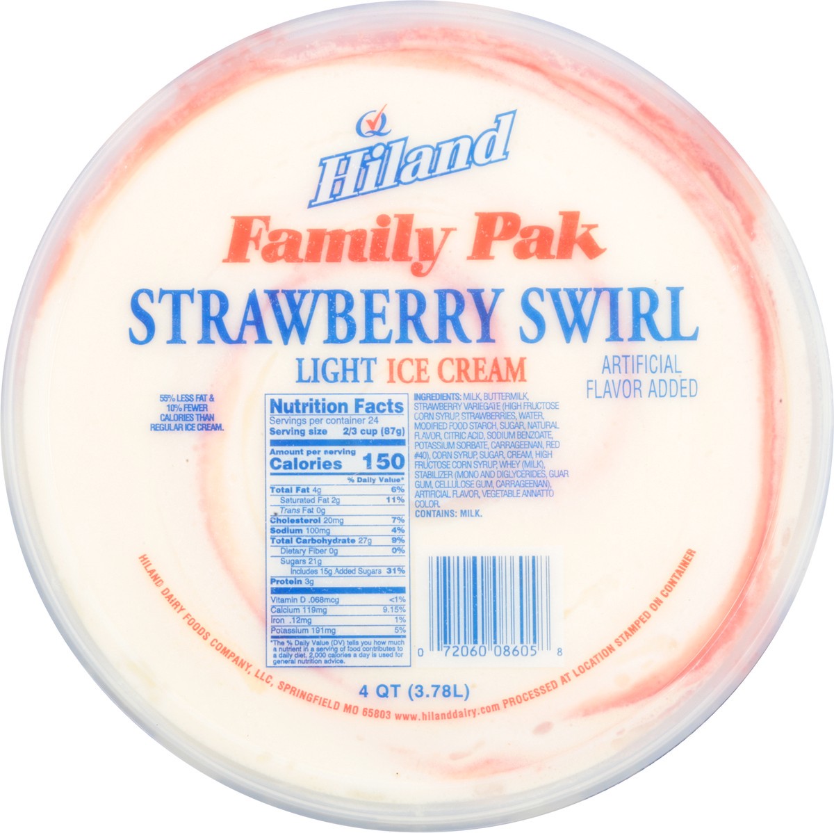 slide 2 of 13, Hiland Dairy Light Strawberry Swirl Ice Cream 4 qt, 4 qt