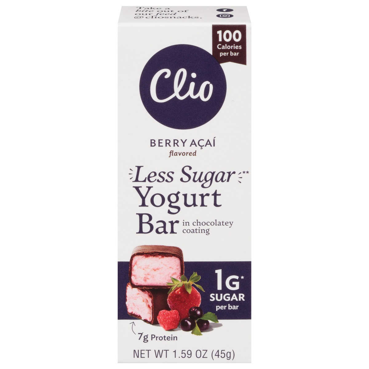Clio Yogurt Bar, Less Sugar, Berry Acai Flavored 1.59 oz Shipt