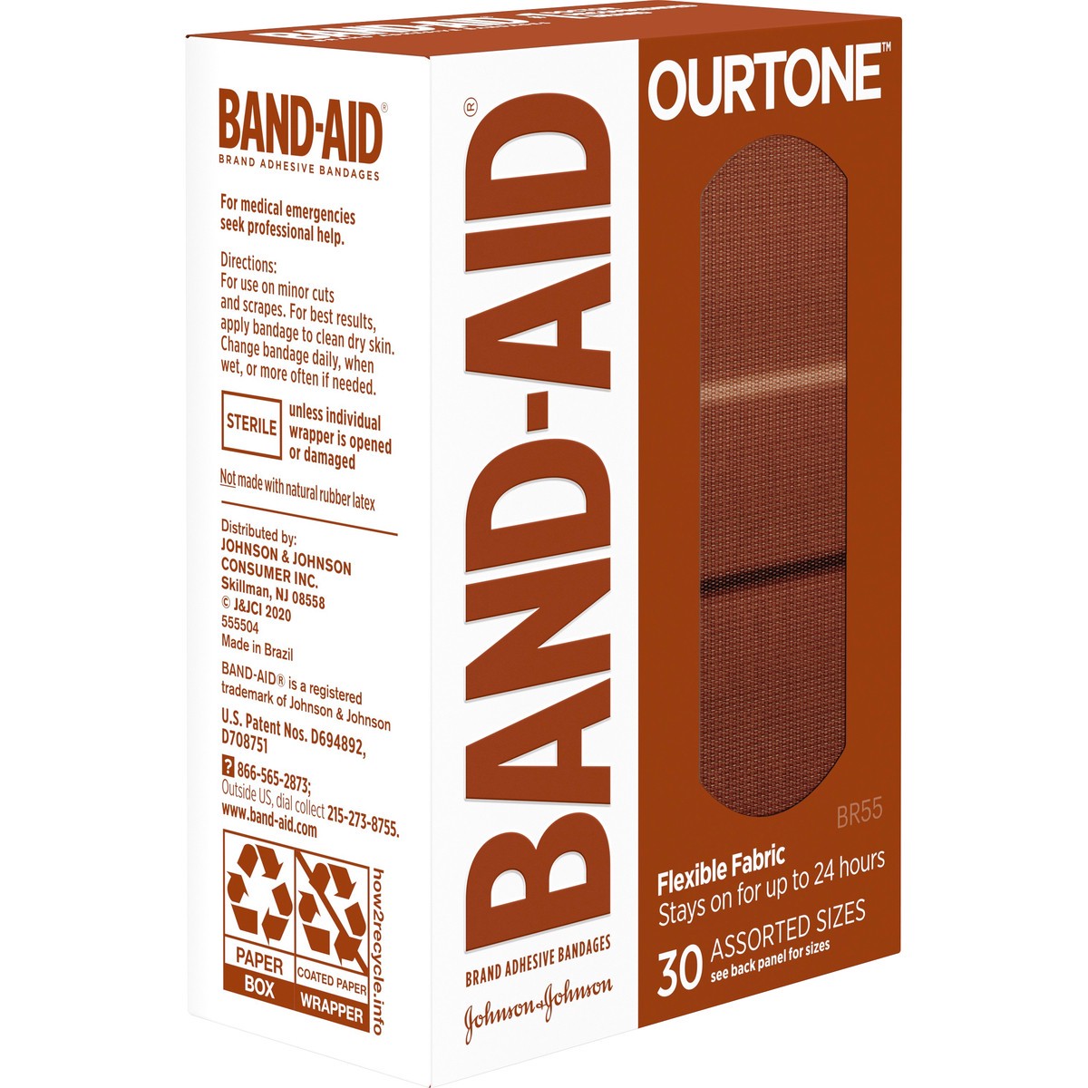 slide 2 of 4, BAND-AID Ourtone Adhesive Bandages, Flexible Protection & Care of Minor Cuts & Scrapes, Quilt-Aid Pad for Painful Wounds, BR55, Assorted Sizes, 30 ct, 30 ct