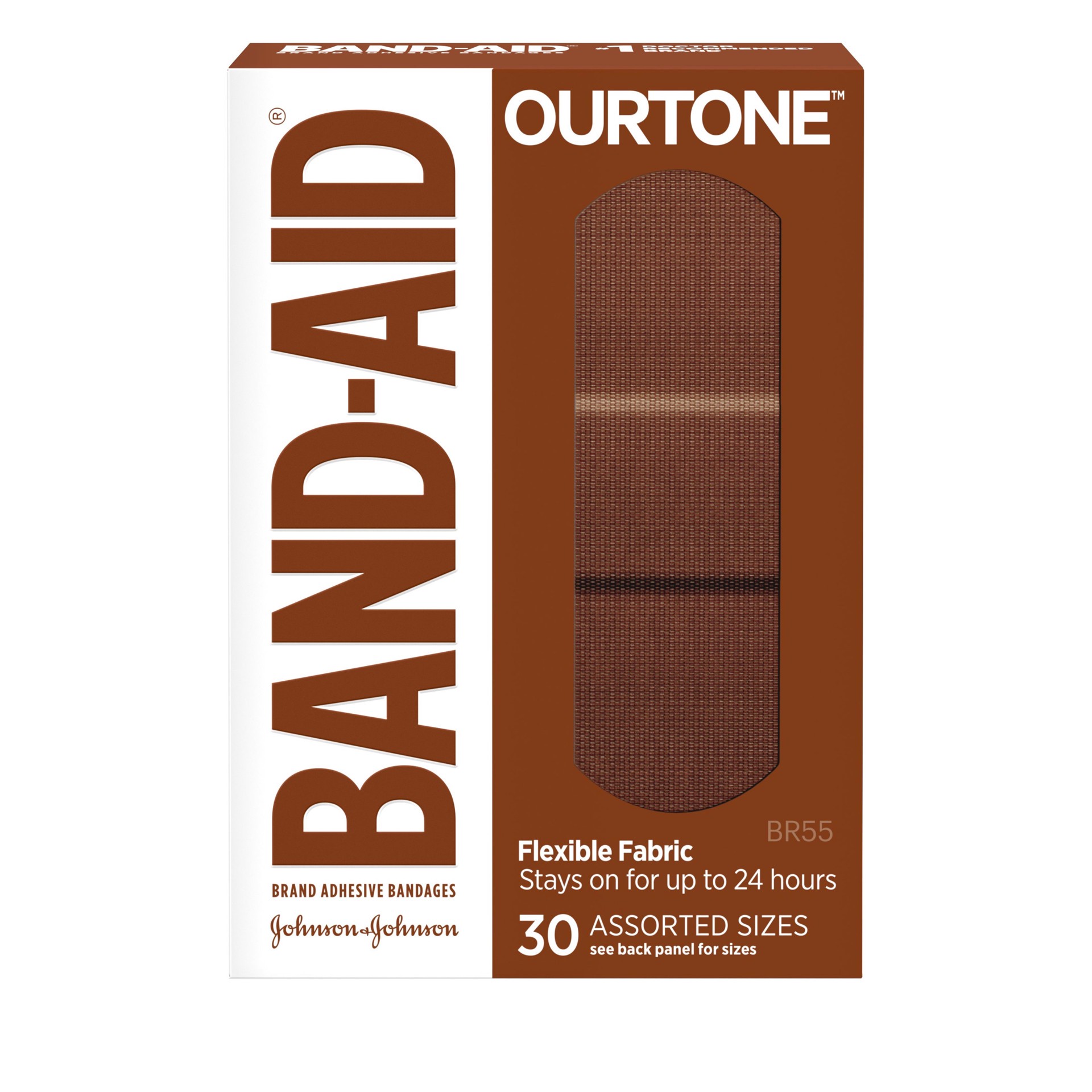 slide 1 of 4, BAND-AID Ourtone Adhesive Bandages, Flexible Protection & Care of Minor Cuts & Scrapes, Quilt-Aid Pad for Painful Wounds, BR55, Assorted Sizes, 30 ct, 30 ct