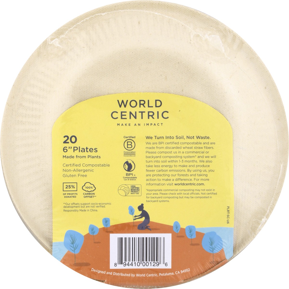 slide 3 of 9, World Centric 6 Inch Plates 20 ea, 20 ct