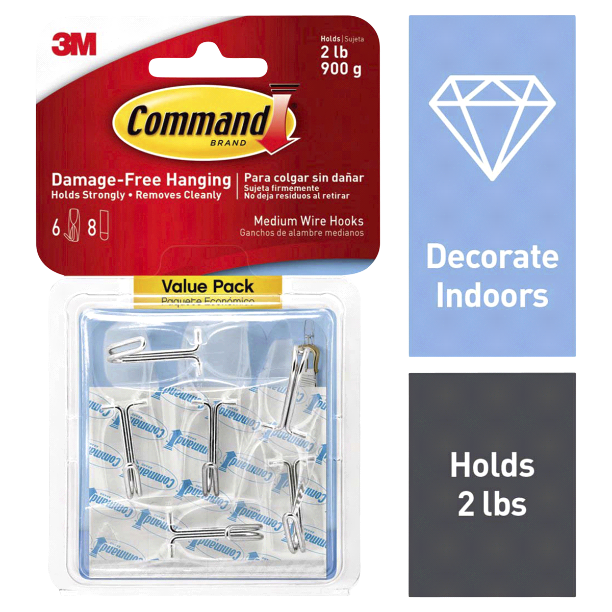 slide 1 of 7, 3M Command Damage-Free Medium Wire Hook - Clear, 6 ct
