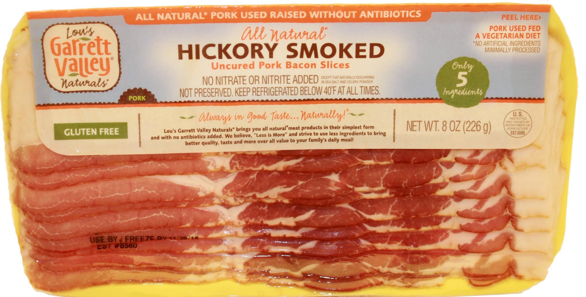 slide 1 of 1, Garrett Valley Bacon Hickory Smoked, 8 oz
