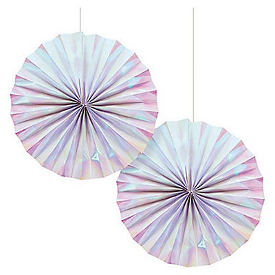 slide 1 of 1, Creative Converting Iridescent Hanging Paper Fans, 12 in., 2 ct