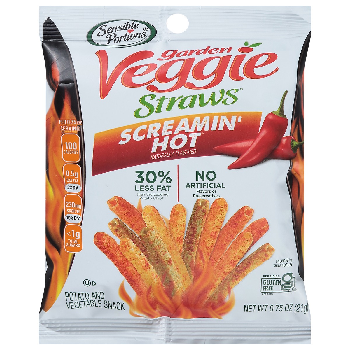 slide 1 of 1, Sensible Portions Garden Veggie Straws Screamin' Hot Potato and Vegetable Snack 0.75 oz, 0.75 oz