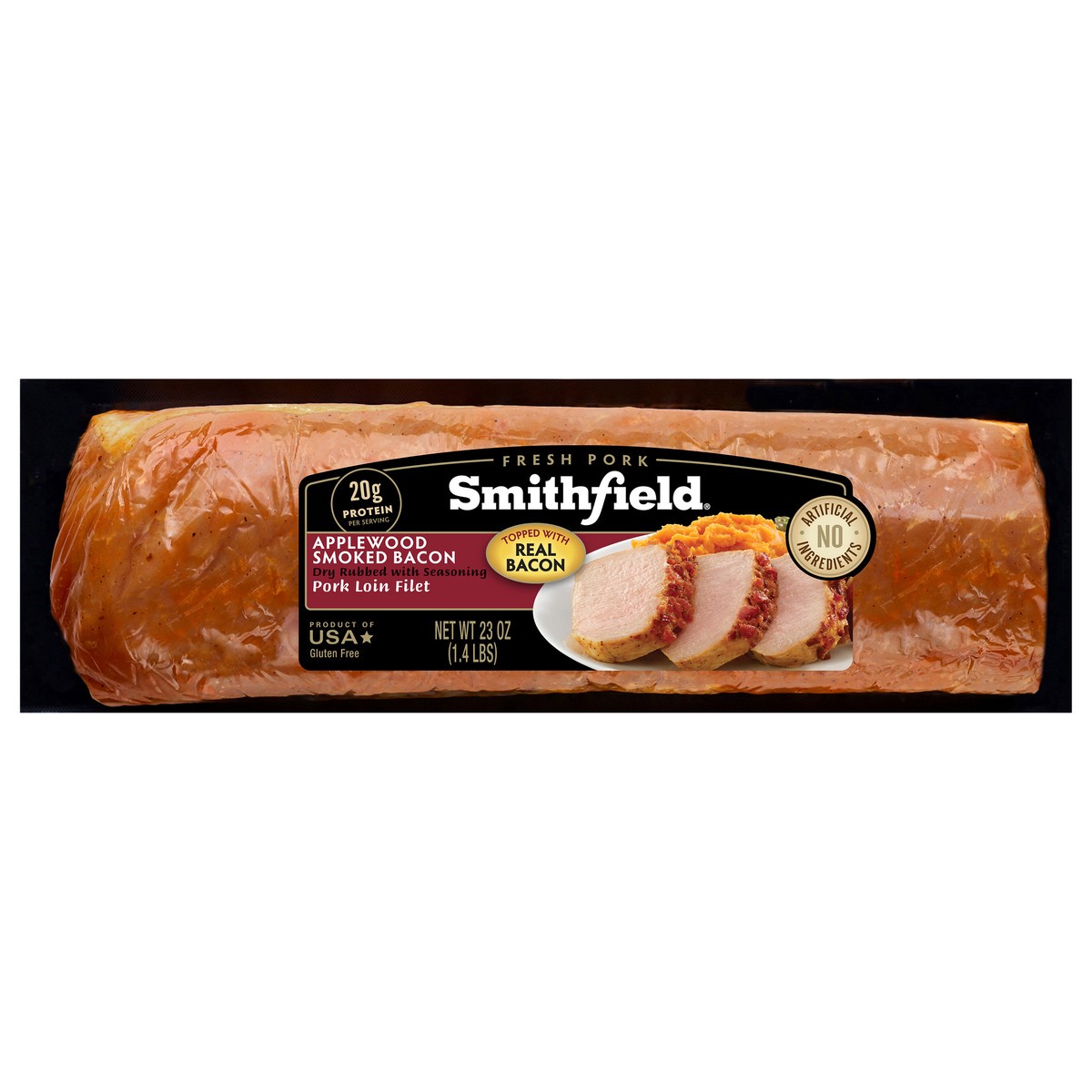 slide 1 of 2, Smithfield Applewood Smoked Bacon Fresh Pork Loin Filet 23 oz, 23 oz