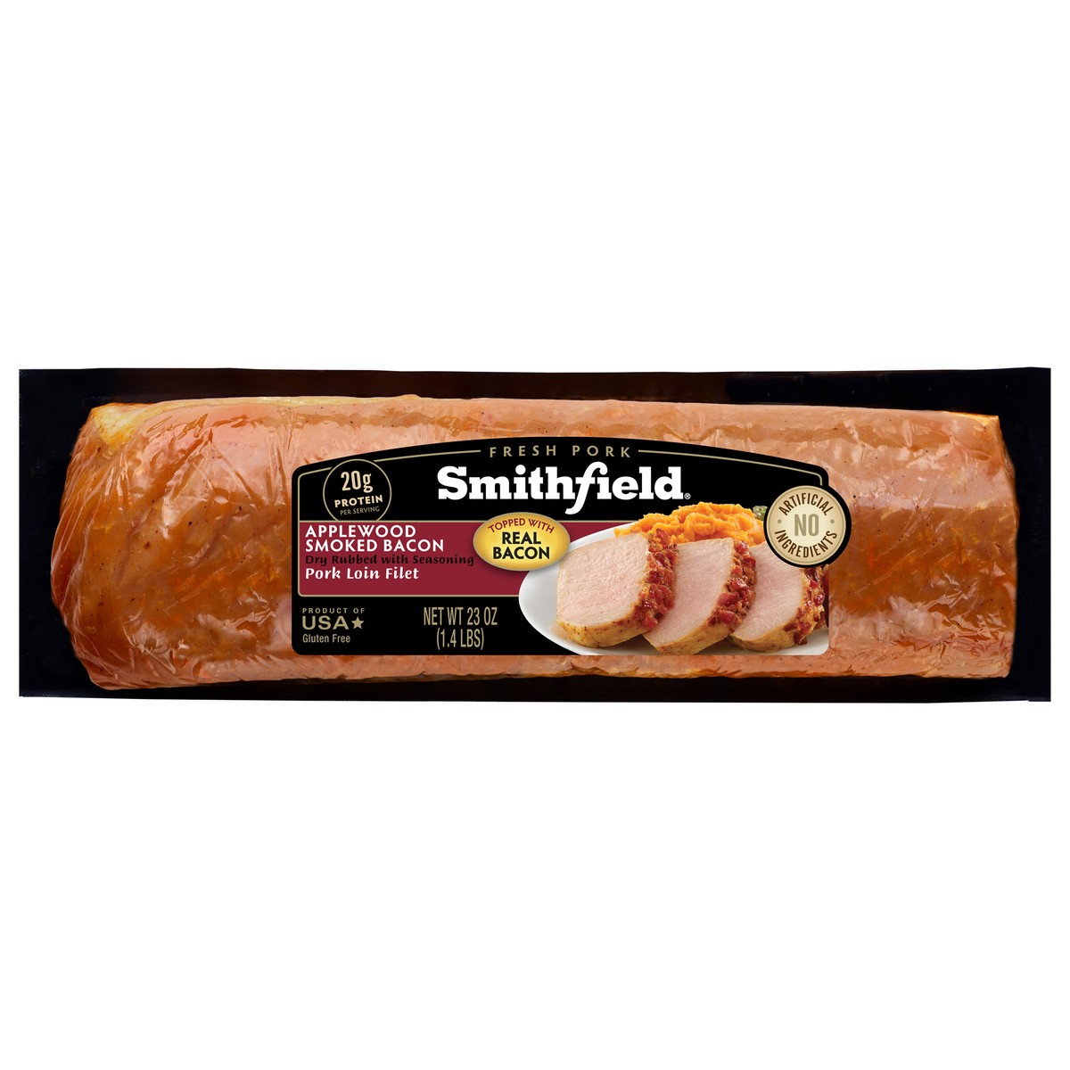 slide 1 of 2, Smithfield Applewood Smoked Bacon Fresh Pork Loin Filet 23 oz, 23 oz