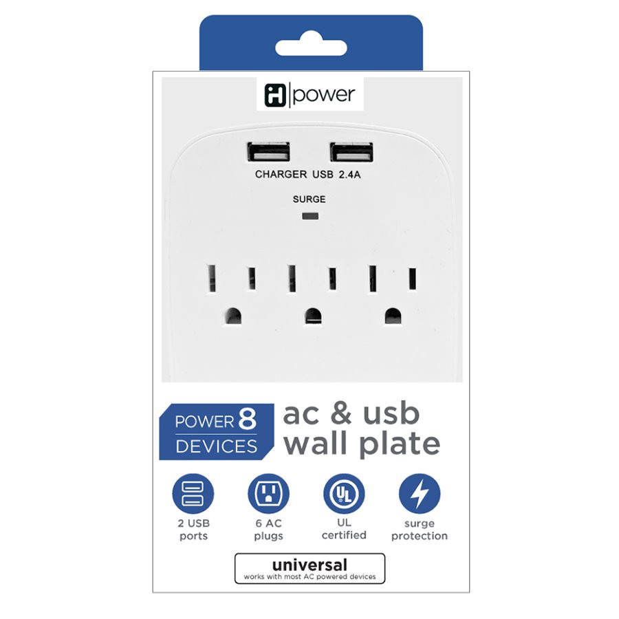 slide 1 of 1, iHome White 6-Outlet AC & USB Wall Tap Surge Protector, 1 ct