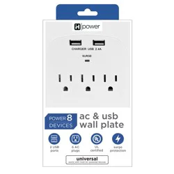 iHome White 6-Outlet AC & USB Wall Tap Surge Protector