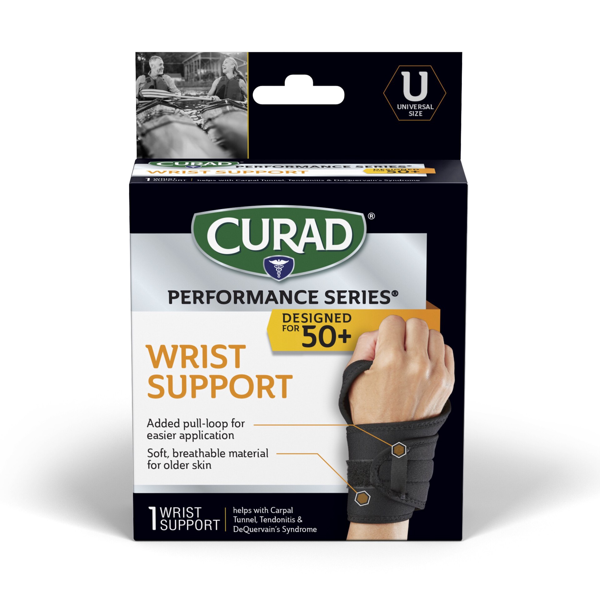 slide 1 of 1, Curad + Wrist Support Wrap Around + Universal, Microban, 1 ct