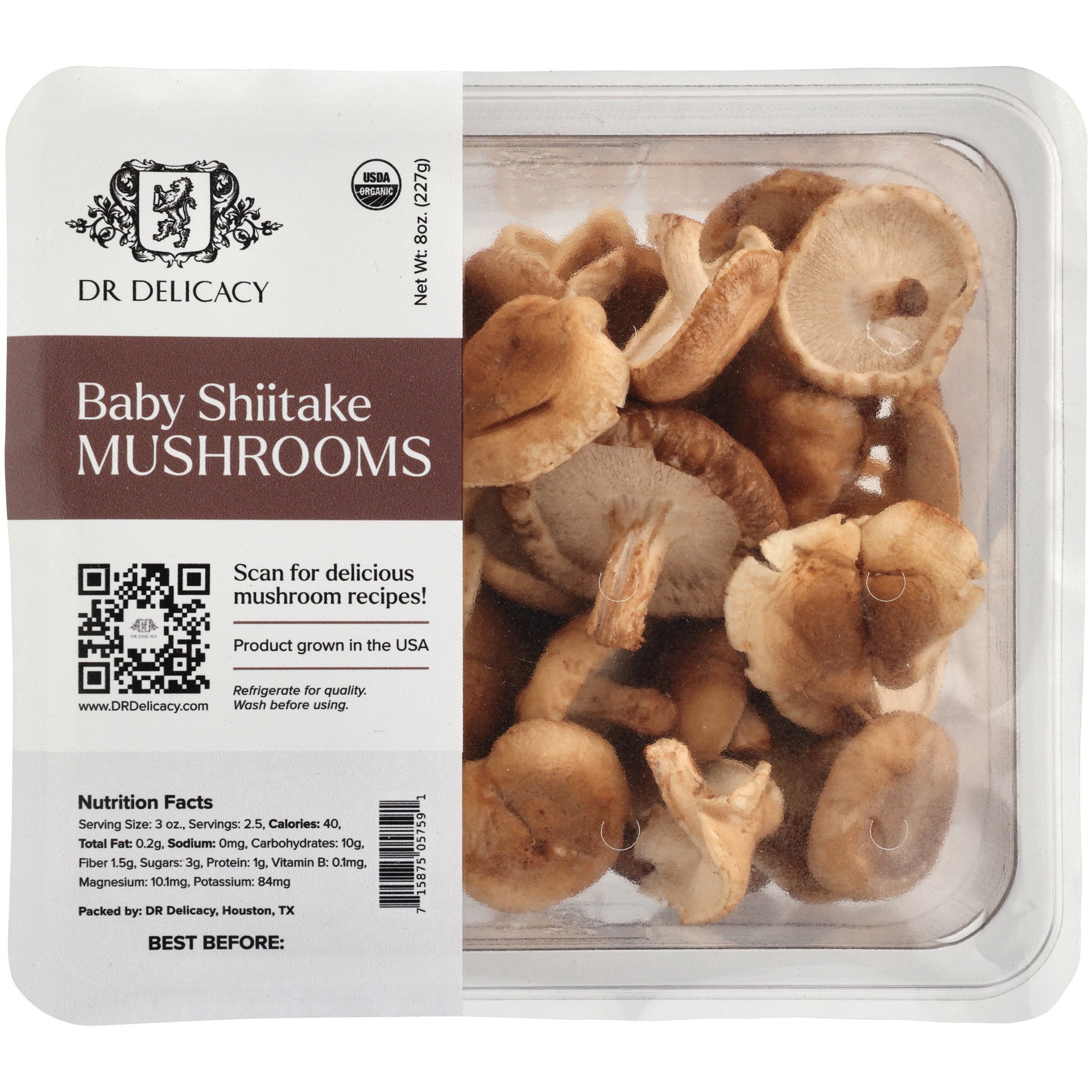 slide 1 of 1, Dr Delicacy Fresh Organic Baby Shiitake Mushrooms, 8 oz