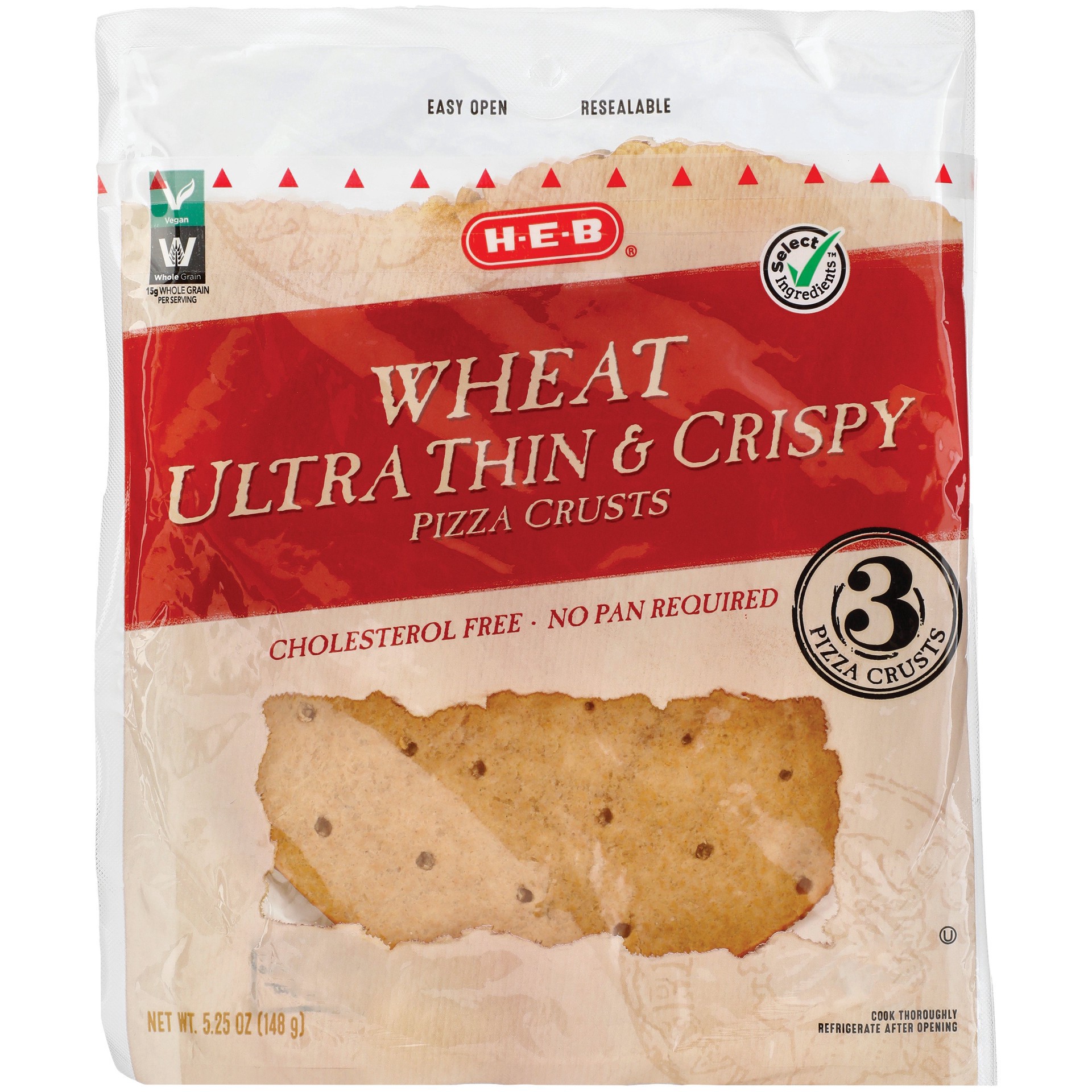 slide 1 of 1, H-E-B Ultra Thin and Crispy 100% Whole Wheat 7 Inch Pizza Crusts, 3 ct