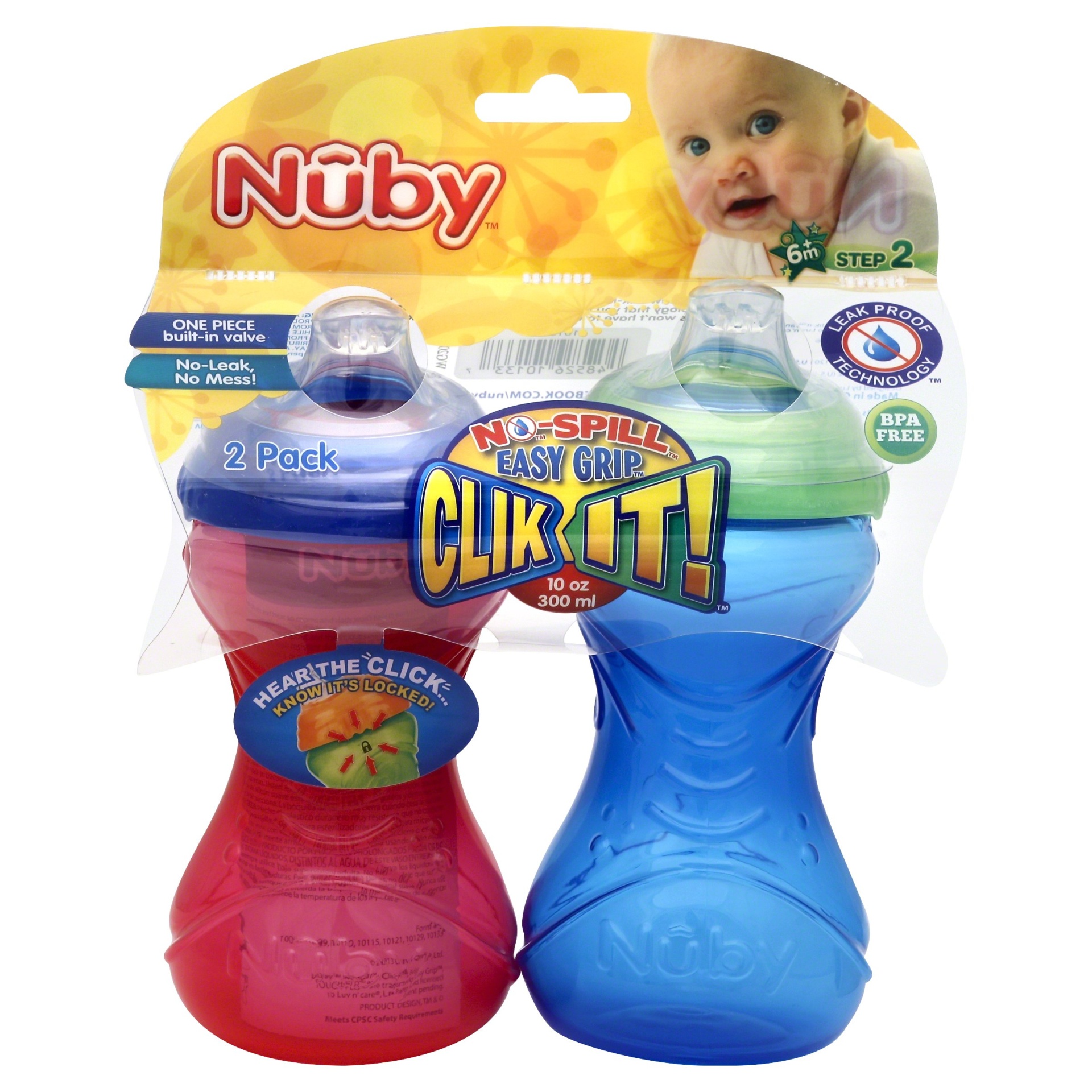 slide 1 of 1, Nuby Cup Clik-It Soft Spout Sippy Cups - Assorted Colors, 2 ct