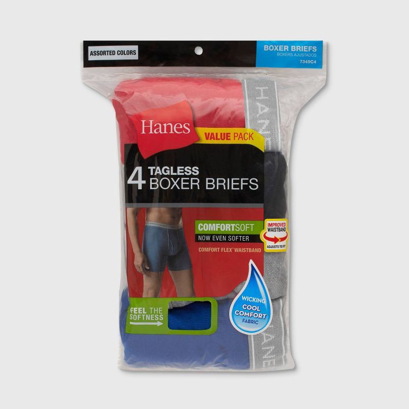 slide 2 of 8, Hanes Men's Boxer Briefs 4pk - Red/Gray/Black XXL: Tagless, Breathable, Moisture Wicking Fabric, 4 ct