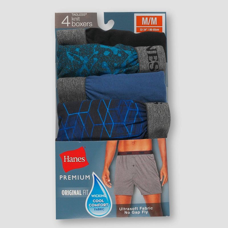 slide 2 of 6, Hanes Premium Men's 4pk Knit Boxers - Blue/Black XL, 4 ct
