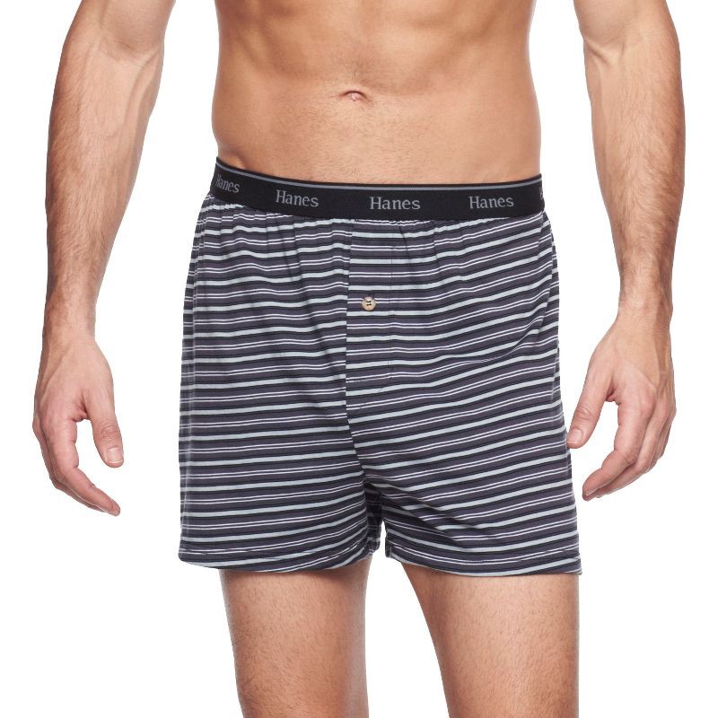 slide 3 of 6, Hanes Premium Men's 4pk Stretch Cotton Knit Boxers - Black/Gray XL: Tagless Mid Rise Boxer Shorts, 4 ct