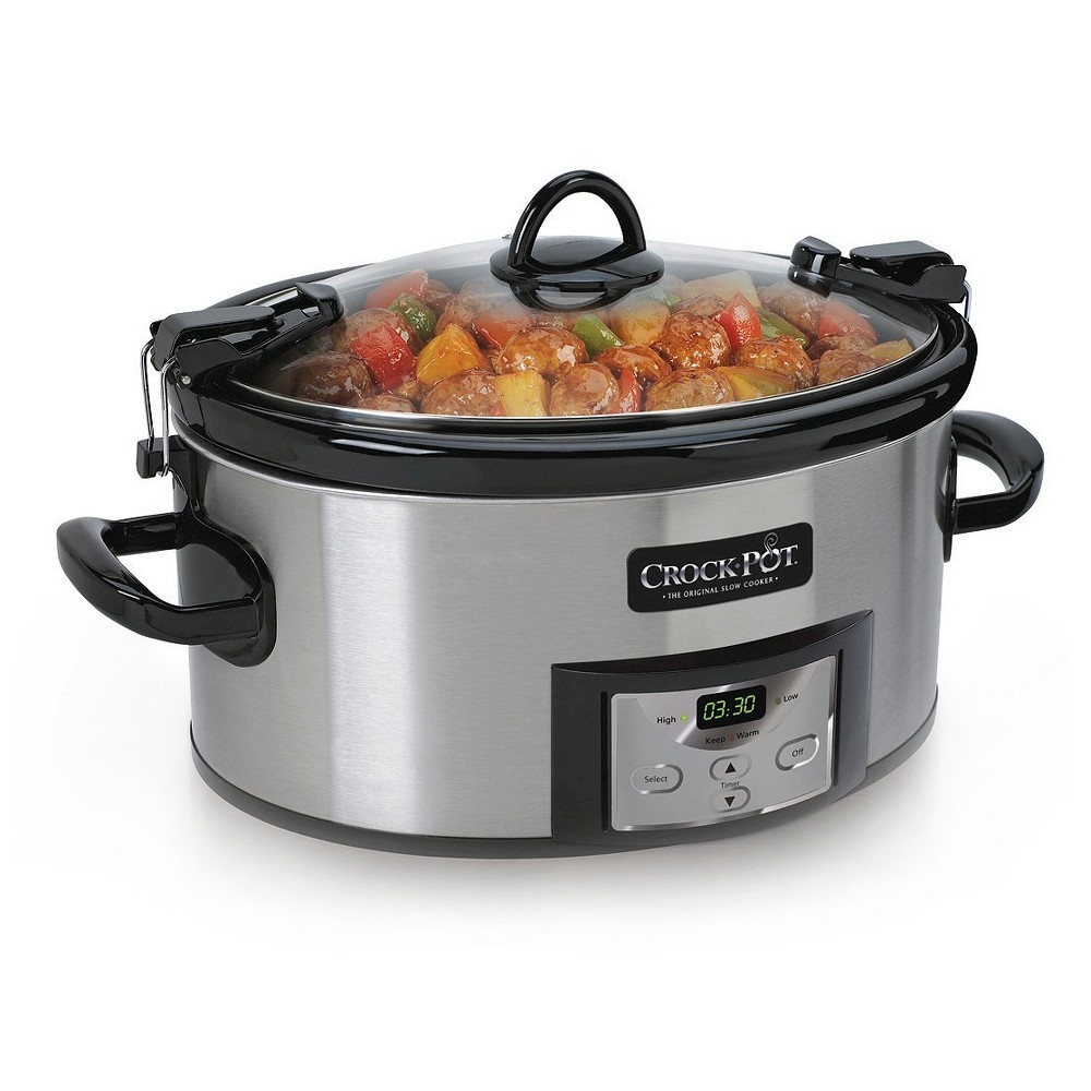 slide 2 of 8, Crock-Pot Programmable Cook & Carry Slow Cooker- Silver SCCPVL610T, 6 qt