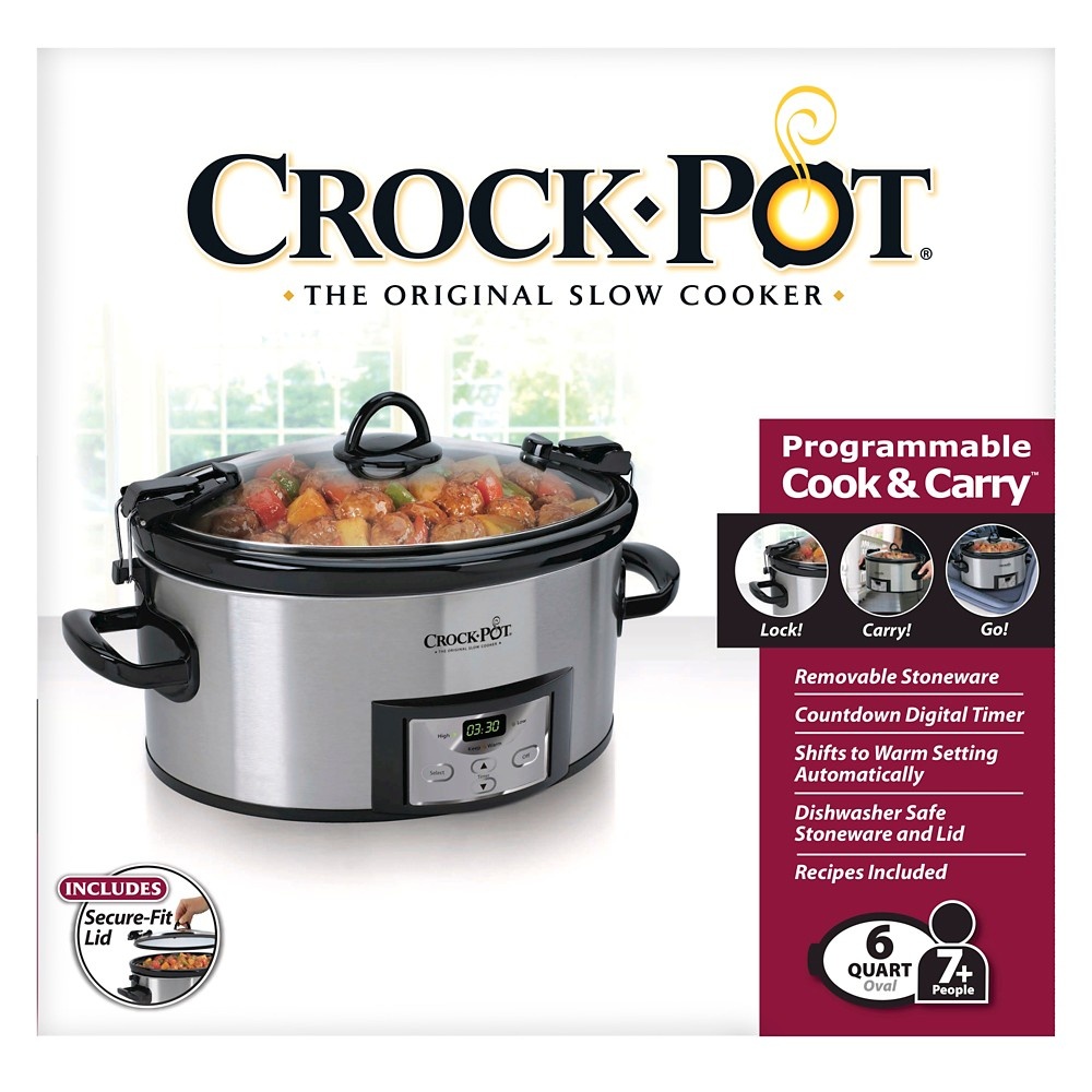 slide 5 of 8, Crock-Pot Programmable Cook & Carry Slow Cooker- Silver SCCPVL610T, 6 qt