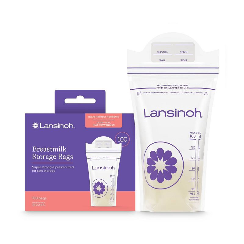 slide 1 of 10, Lansinoh Breast Milk Storage Bags, Fast Freeze & Thaw Breast Milk Bags for Baby Bottle Feeding - 100ct/6oz, 100 ct, 6 oz