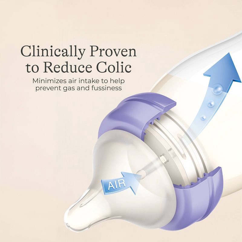 slide 5 of 9, Lansinoh Anti-Colic Baby Bottles for Breastfeeding Babies, Formula Feeding, Breast Milk Storage - Medium Flow Nipples (Size 3M) - 8oz/3pk, 3 ct; 8 oz