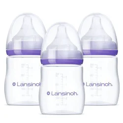 Lansinoh Anti-Colic Baby Bottles for Breastfeeding Babies, Formula Feeding, Breast Milk Storage - Slow Flow Nipples (Size 2S) - 5oz/3pk