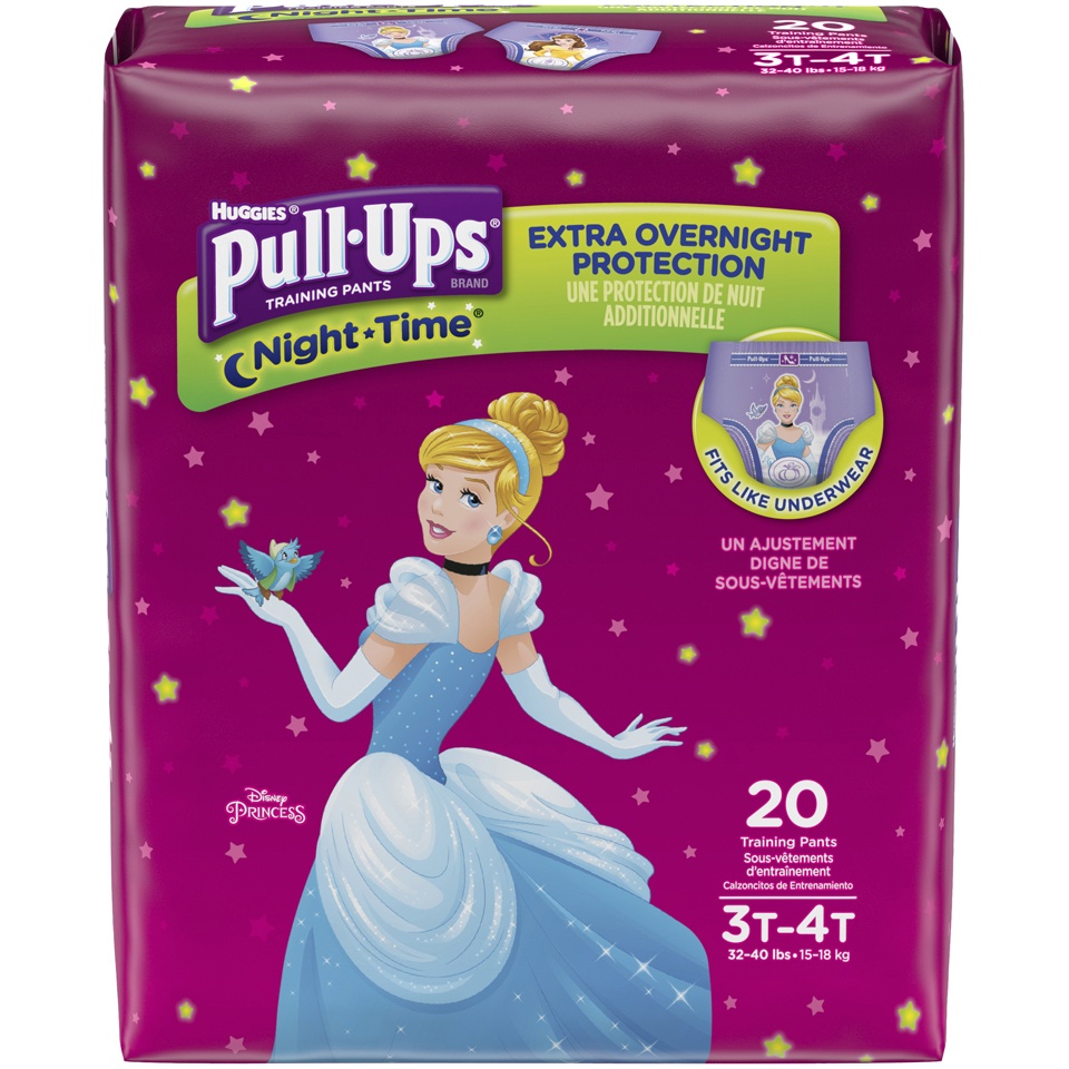 slide 1 of 3, Huggies Girls' Pull-Ups Night Time Training Pants, Jumbo Pack, 3T-4T, 20 ct