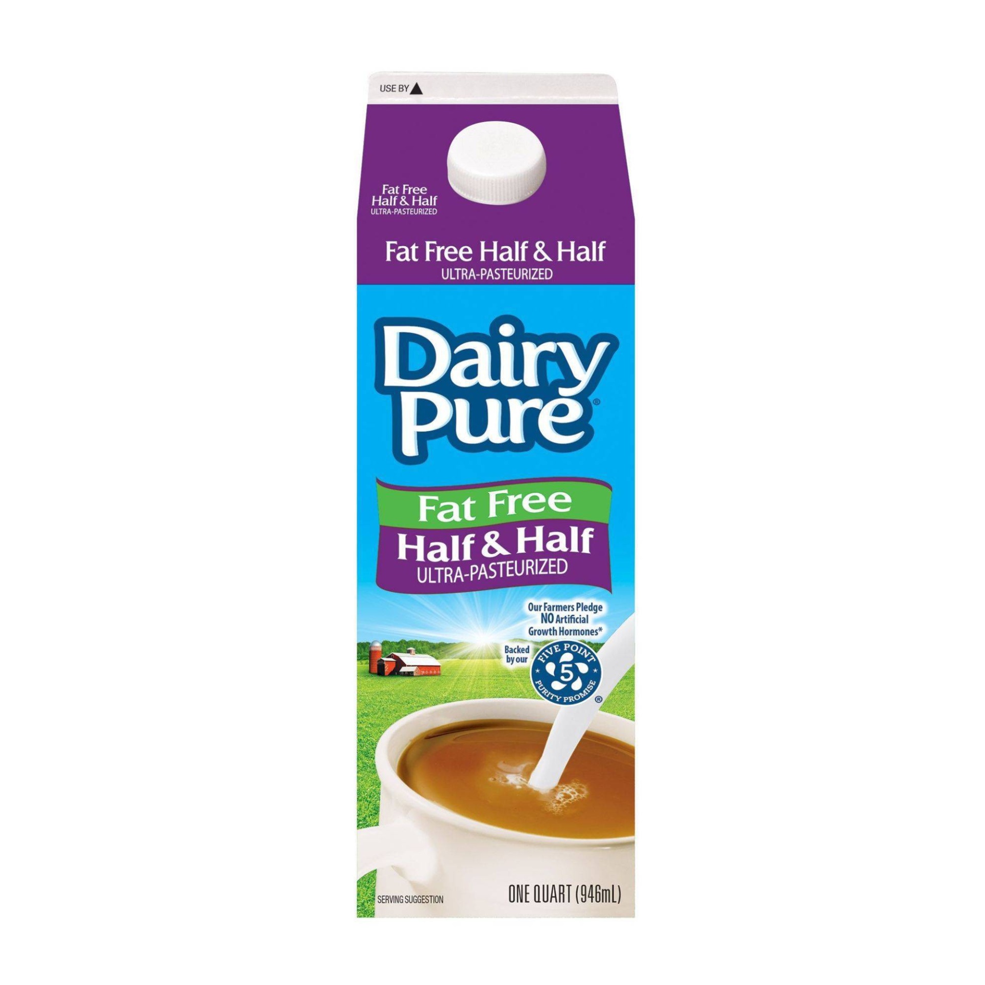 slide 1 of 2, DairyPure Dairy Brand Fat Free Half & Half, 1 qt