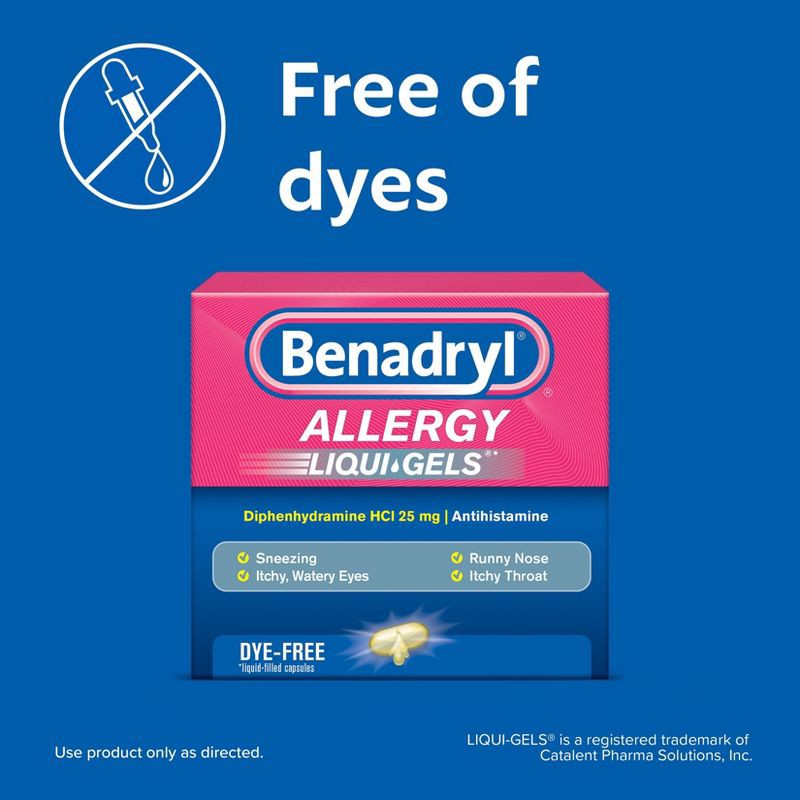 slide 3 of 9, Benadryl Liqui-Gels Diphenhydramine Antihistamine Allergy Relief & Cold Medicine - 24ct, 24 ct