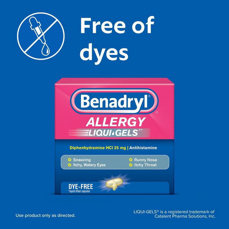 slide 4 of 9, Benadryl Liqui-Gels Diphenhydramine Antihistamine Allergy Relief & Cold Medicine - 24ct, 24 ct