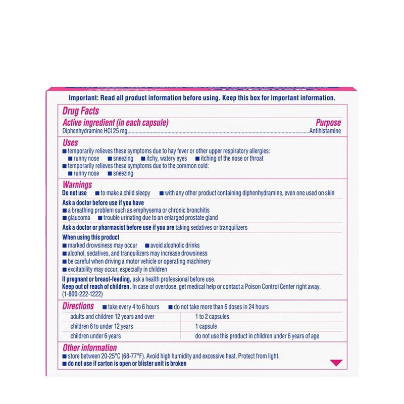 slide 8 of 9, Benadryl Liqui-Gels Diphenhydramine Antihistamine Allergy Relief & Cold Medicine - 24ct, 24 ct