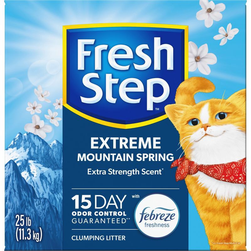 slide 2 of 15, Fresh Step Extreme Scented Litter with the Power of Febreze Clumping Kitty & Cat Litter - Mountain Spring - 25lb, 25 lb
