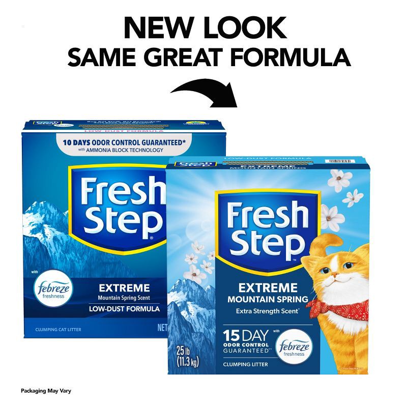 slide 3 of 15, Fresh Step Extreme Scented Litter with the Power of Febreze Clumping Kitty & Cat Litter - Mountain Spring - 25lb, 25 lb