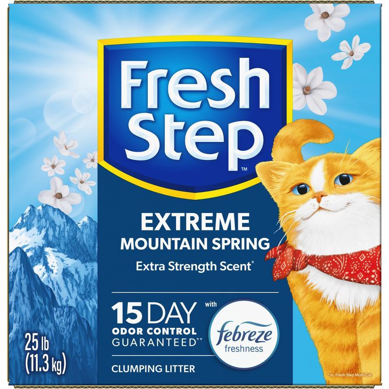 slide 15 of 15, Fresh Step Extreme Scented Litter with the Power of Febreze Clumping Kitty & Cat Litter - Mountain Spring - 25lb, 25 lb