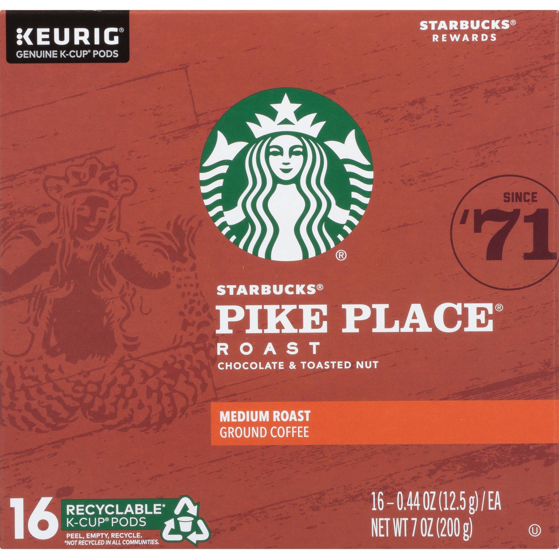 slide 1 of 7, Starbucks Pike Place Roast Medium Ground Coffee K-Cup, 16 ct; 0.44 oz