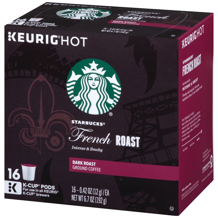 slide 2 of 7, Starbucks French Roast Dark Ground Coffee K-Cups, 16 ct