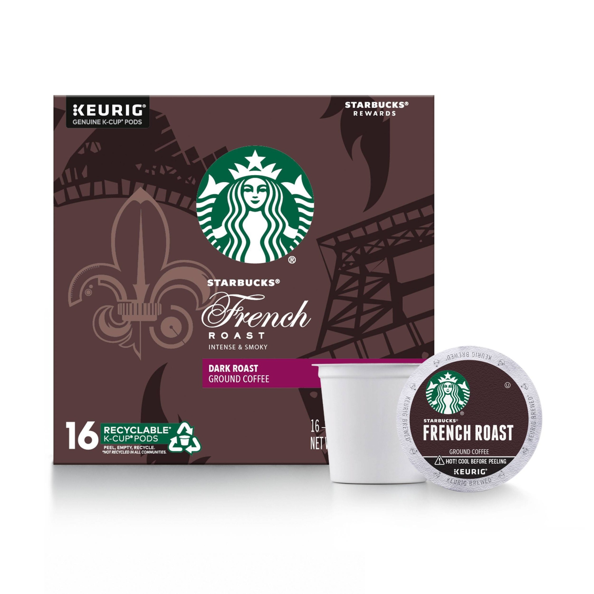 slide 1 of 7, Starbucks French Roast Dark Ground Coffee K-Cups, 16 ct