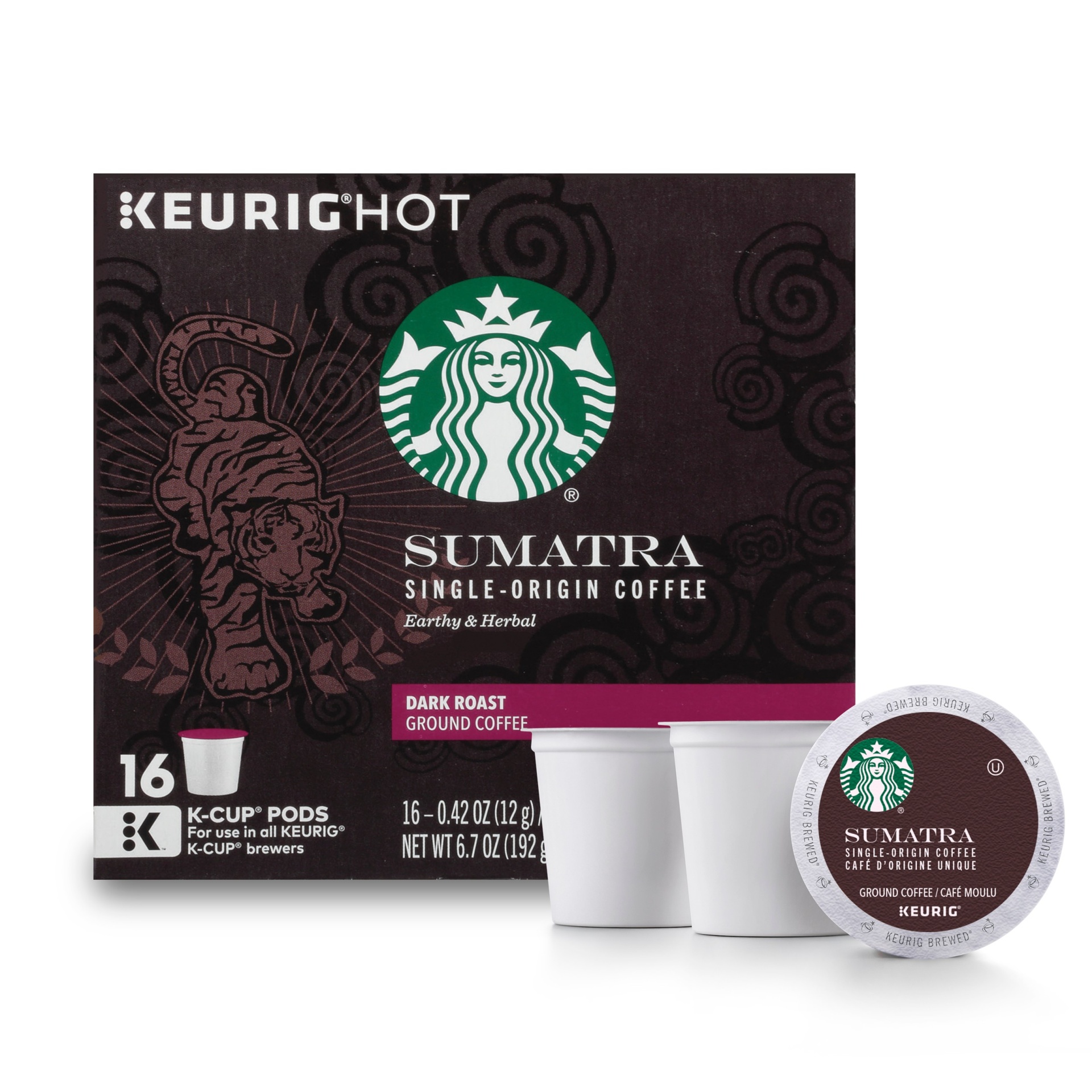 slide 1 of 7, Starbucks Sumatra Dark Roast Ground Coffee K-Cup Pods, 16 ct; 0.42 oz