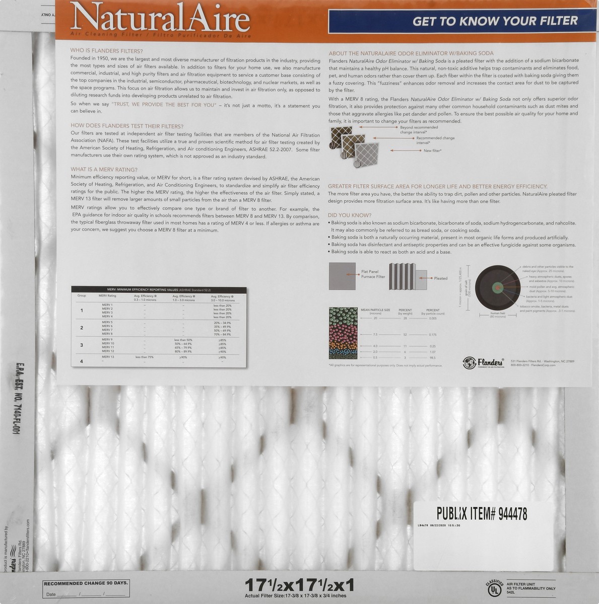 slide 4 of 11, NaturalAire 17-1/2 x 17-1/2 x 1 Odor Eliminator with Baking Soda Air Cleaning Filter 1 ea, 1 ct