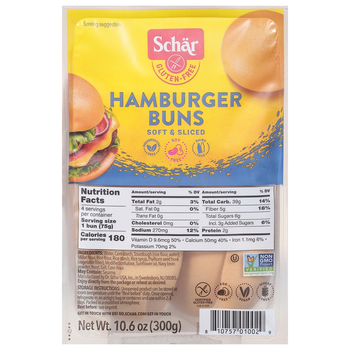 slide 1 of 9, Schär Gluten-Free Hamburger Buns 10.6 oz, 10.6 oz