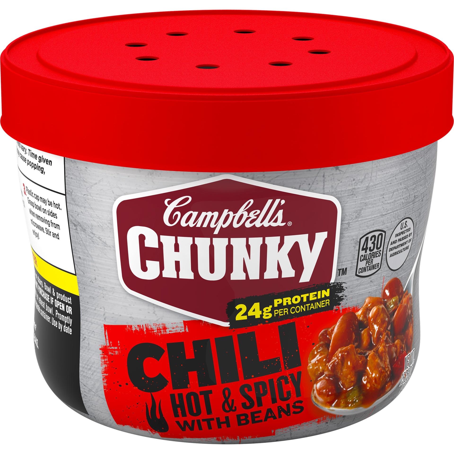slide 1 of 5, Campbell's Chunky Hot & Spicy Chili with Beans Microwaveable Bowl, 15.25 oz