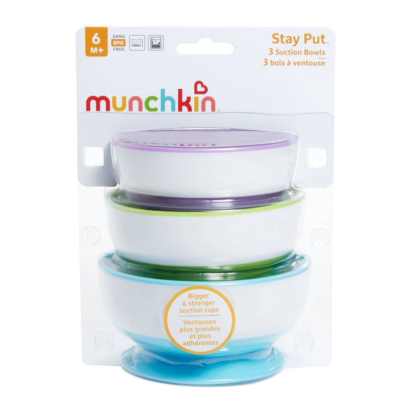 slide 10 of 10, Munchkin 3pk Stay-Put Suction Bowls, 3 ct