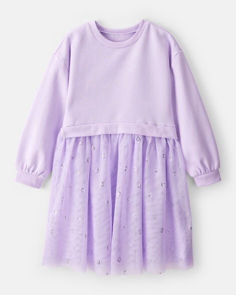 slide 1 of 3, Carter's Carters Girls Metallic Heart Long-Sleeve Tulle Dress - Purple Lavender 5, 1 ct